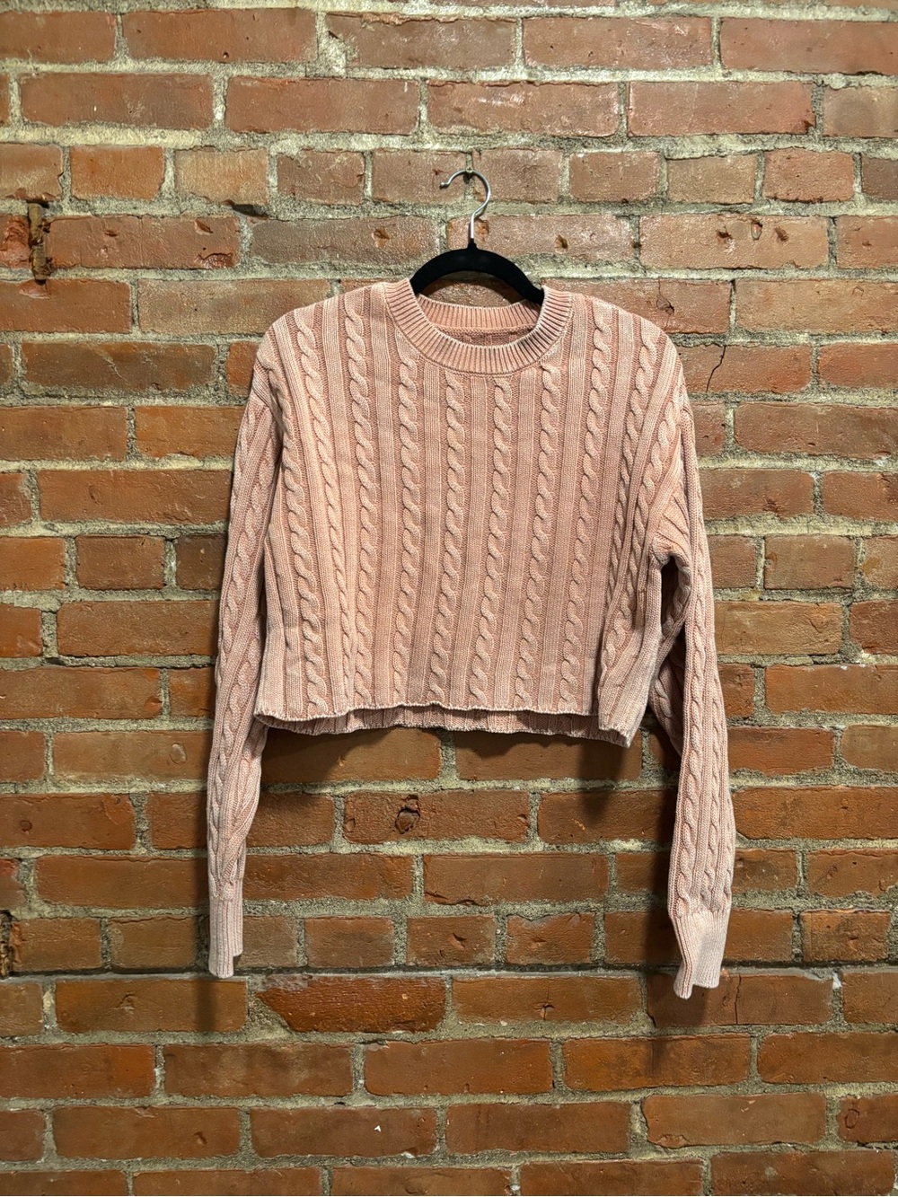 Aerie Cropped Tan Cable Knit Sweater